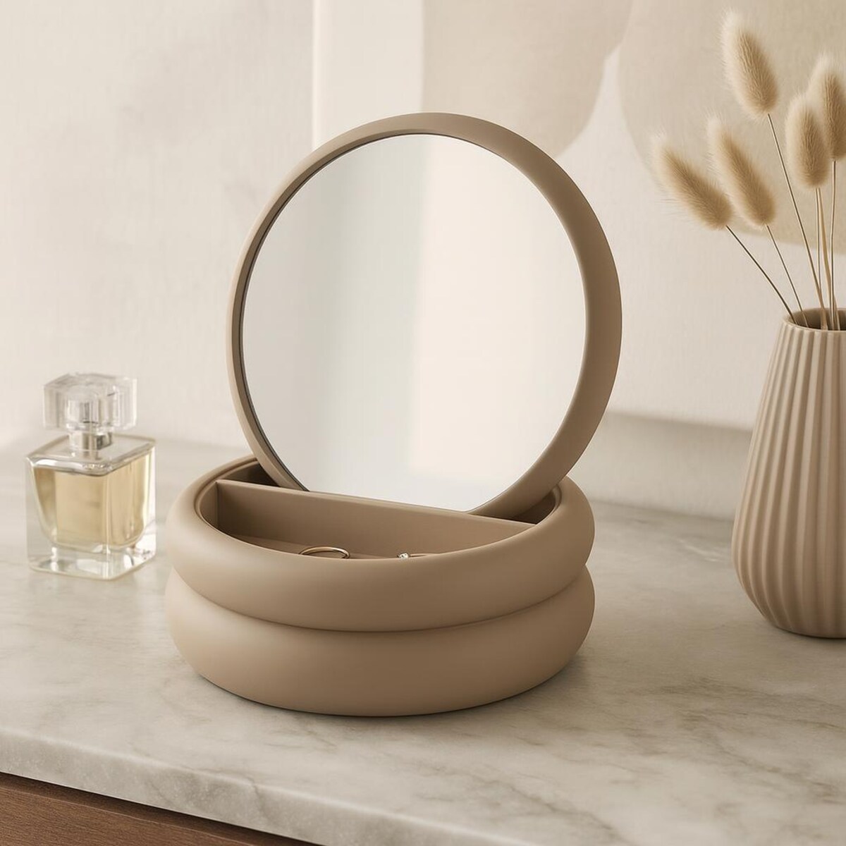 Szkatułka na biżuterię z lusterkiem, 17,5 x 17,5 x 9 cm