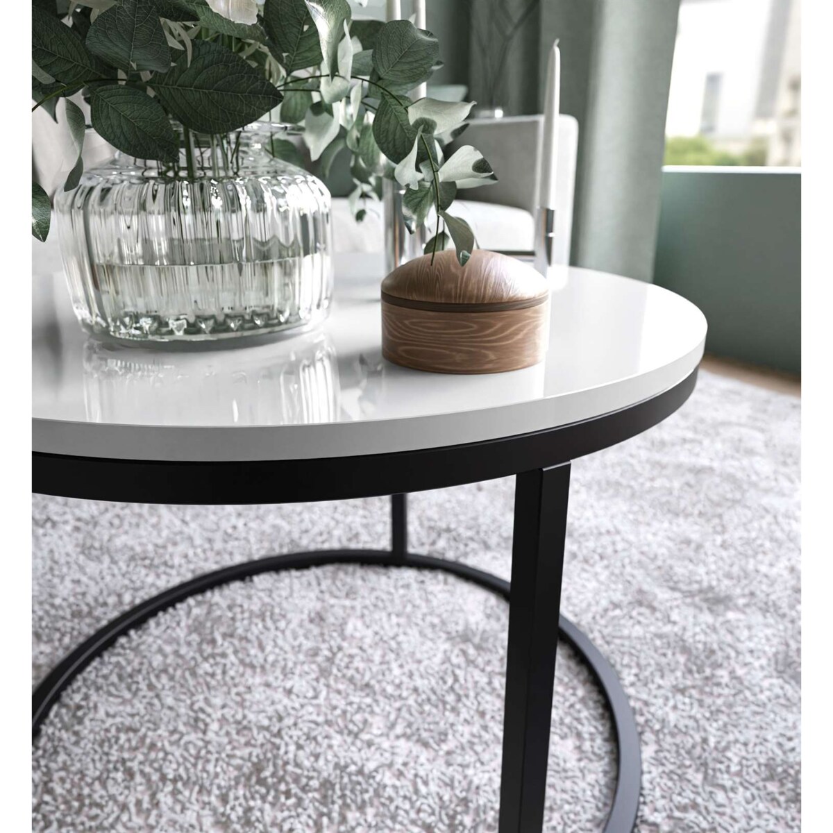 Okrągły stolik kawowy CIRI czarny biały połysk
