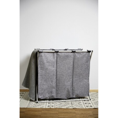 Kosz tekstylny na pranie TRIO ze stalową ramą, składany pojemnik trójdzielny na bieliznę, WENKO