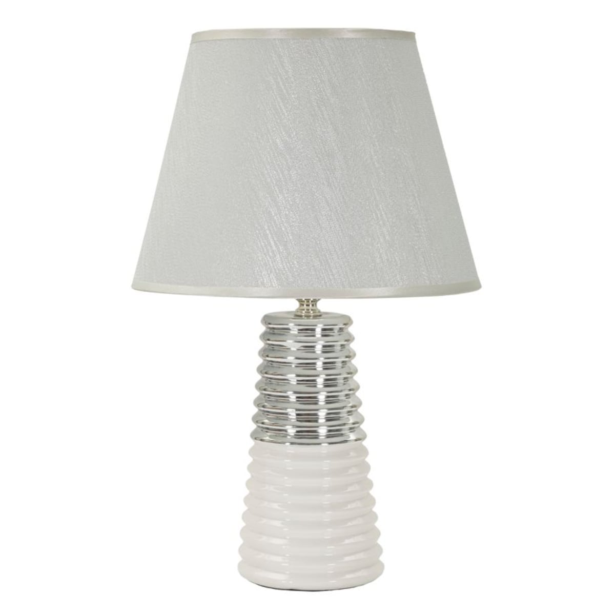 Lampa stołowa Candela, kolor biały i srebrny, ceramika, żelazo i tkanina, 25 x 25 x 41 cm, 1 x E27, do salonu i sypialni, Mauro Ferretti