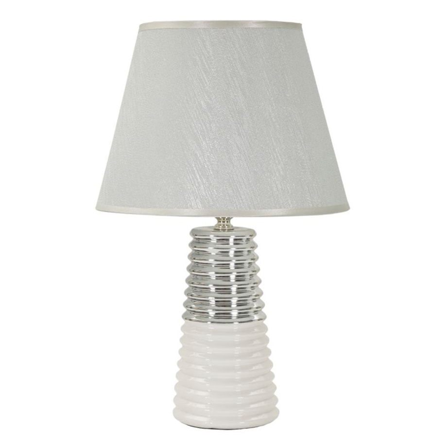 Lampa stołowa Candela, kolor biały i srebrny, ceramika, żelazo i tkanina, 25 x 25 x 41 cm, 1 x E27, do salonu i sypialni, Mauro Ferretti