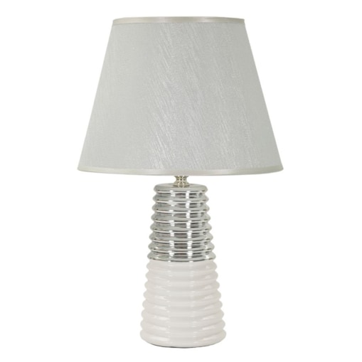 Lampa stołowa Candela, kolor biały i srebrny, ceramika, żelazo i tkanina, 25 x 25 x 41 cm, 1 x E27, do salonu i sypialni, Mauro Ferretti