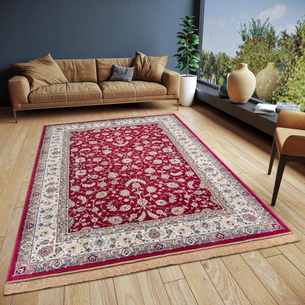 Dywan tradycyjny do salonu 135x195cm,klasyczny kremowo czerwony