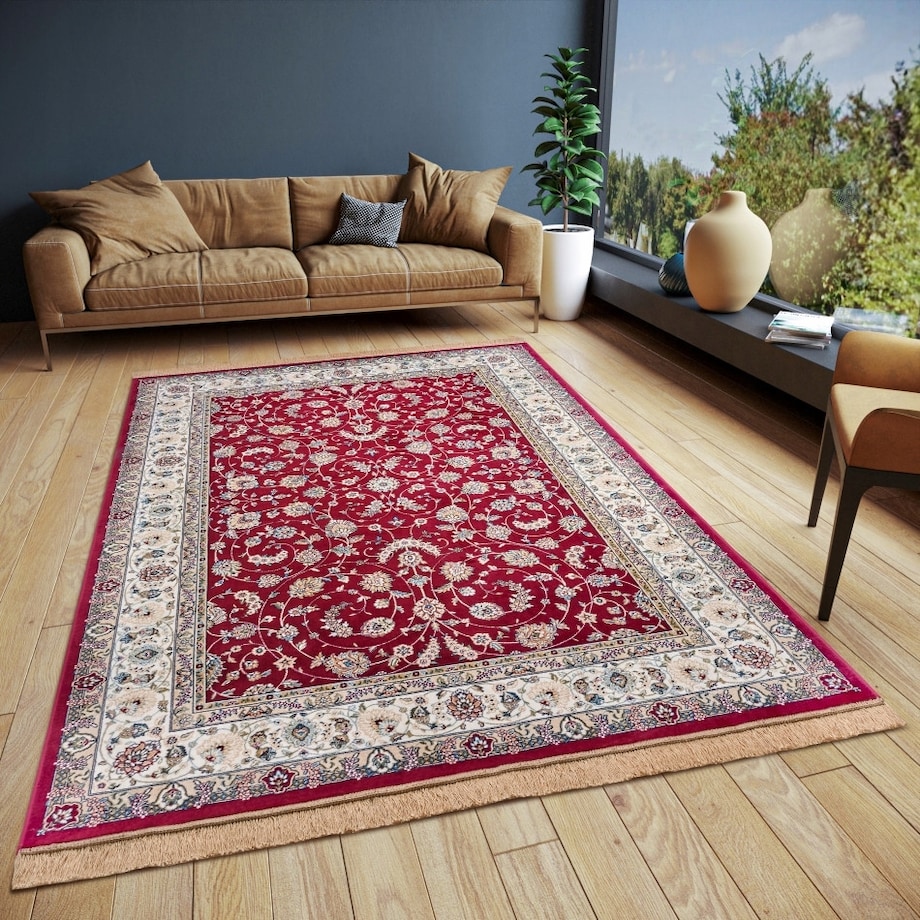 Dywan tradycyjny do salonu 135x195cm,klasyczny kremowo czerwony