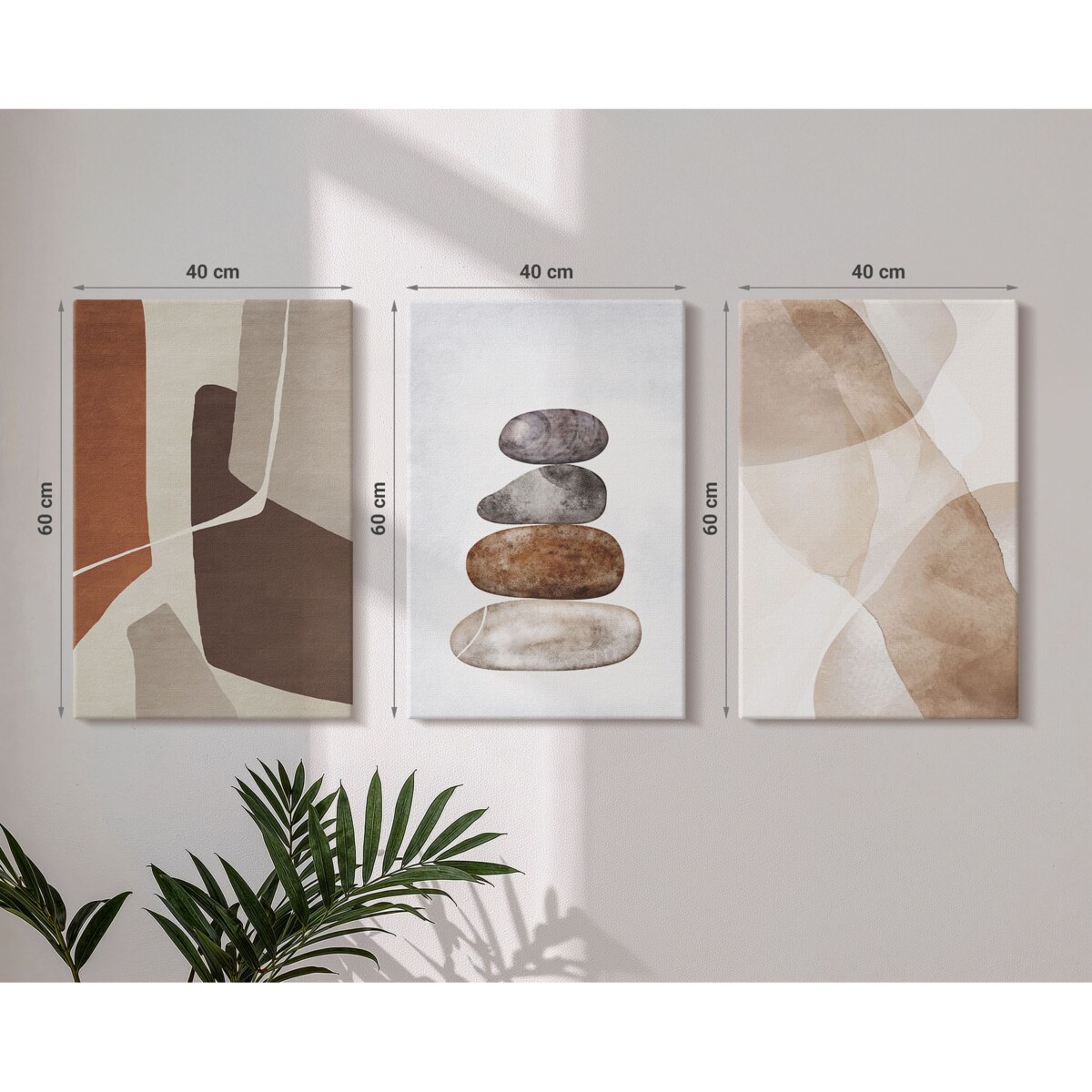 Zestaw 3 dużych obrazów na płótnie - Malarstwo abstrakcyjne nowoczesne - pomarańczowy