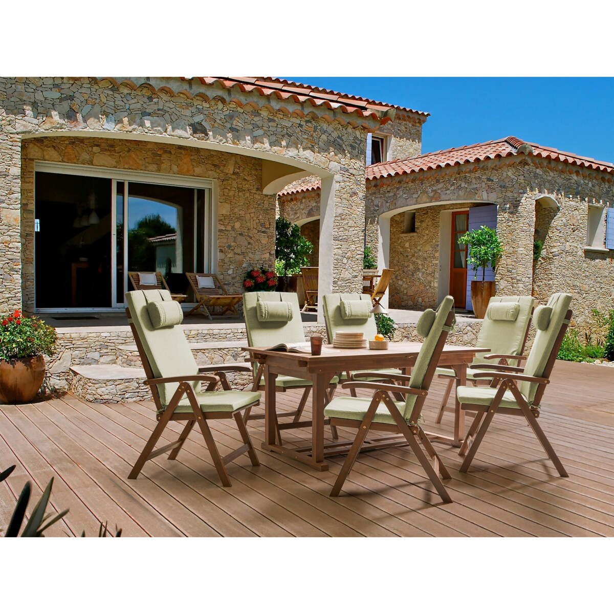 Zestaw ogrodowy dla 6 osób AMANTEA PREMIUM Drewno akacjowe Zielony