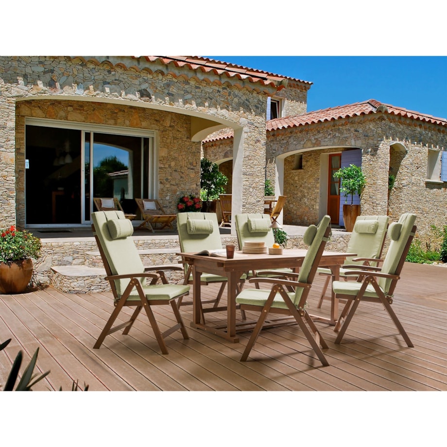 Zestaw ogrodowy dla 6 osób AMANTEA PREMIUM Drewno akacjowe Zielony