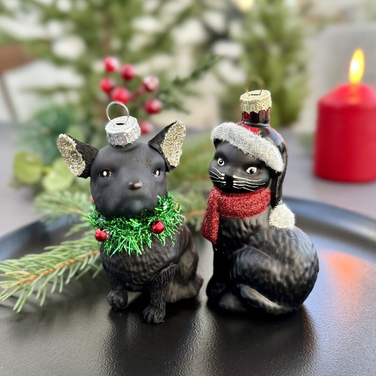 VILLA ITALIA Bombka szklana KOT czarny 9,5 cm