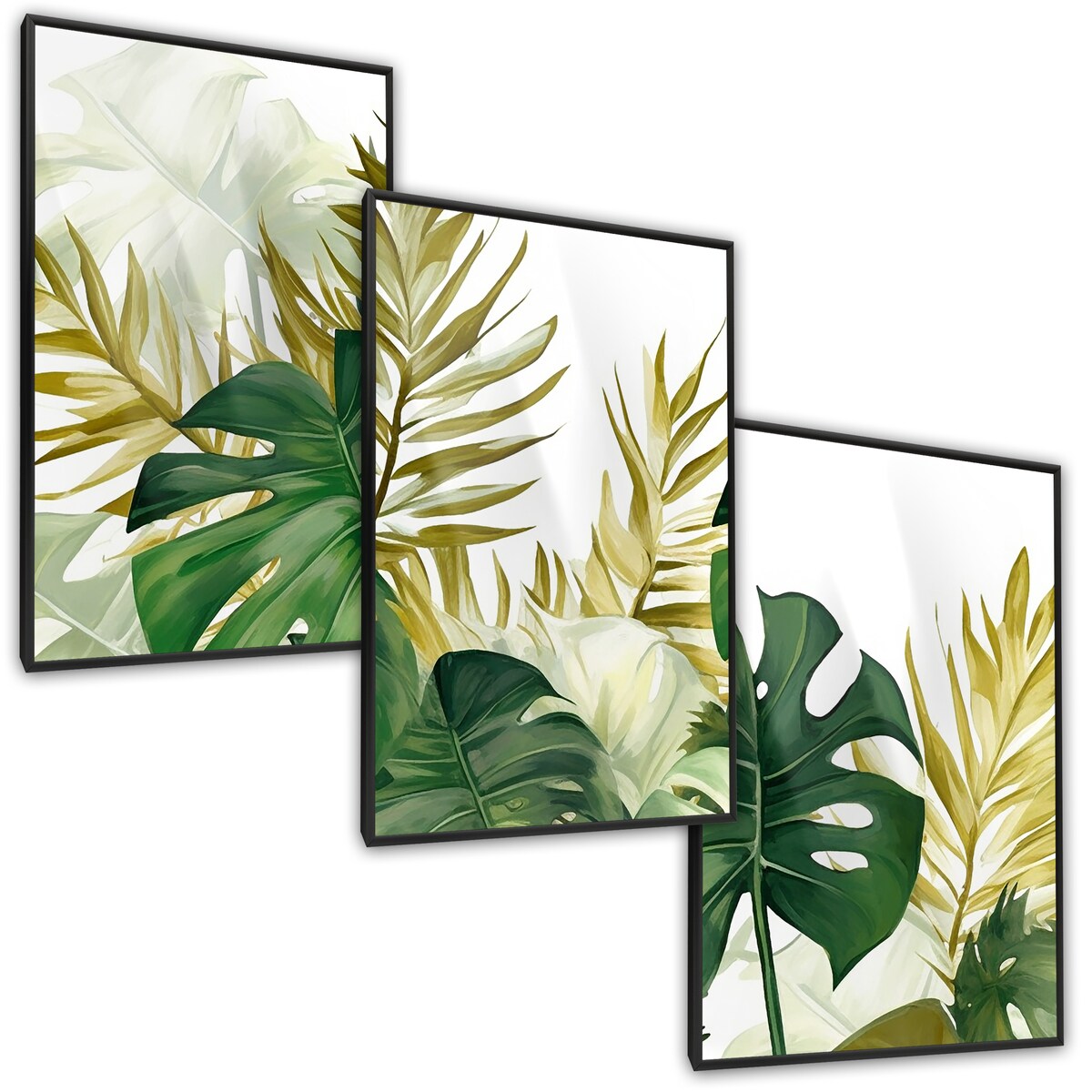 ZESTAW 3X PLAKAT W RAMIE DO SALONU LIŚCIE EGZOTYCZNE MONSTERY NATURA 60x80cm