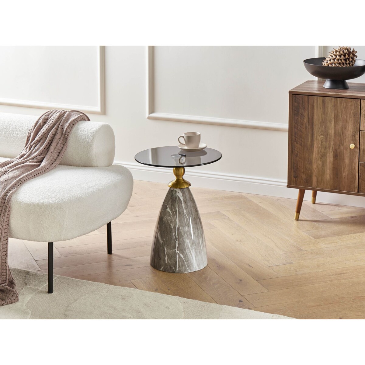 Stolik pomocniczy CADY Szkło hartowane Czarny marmur