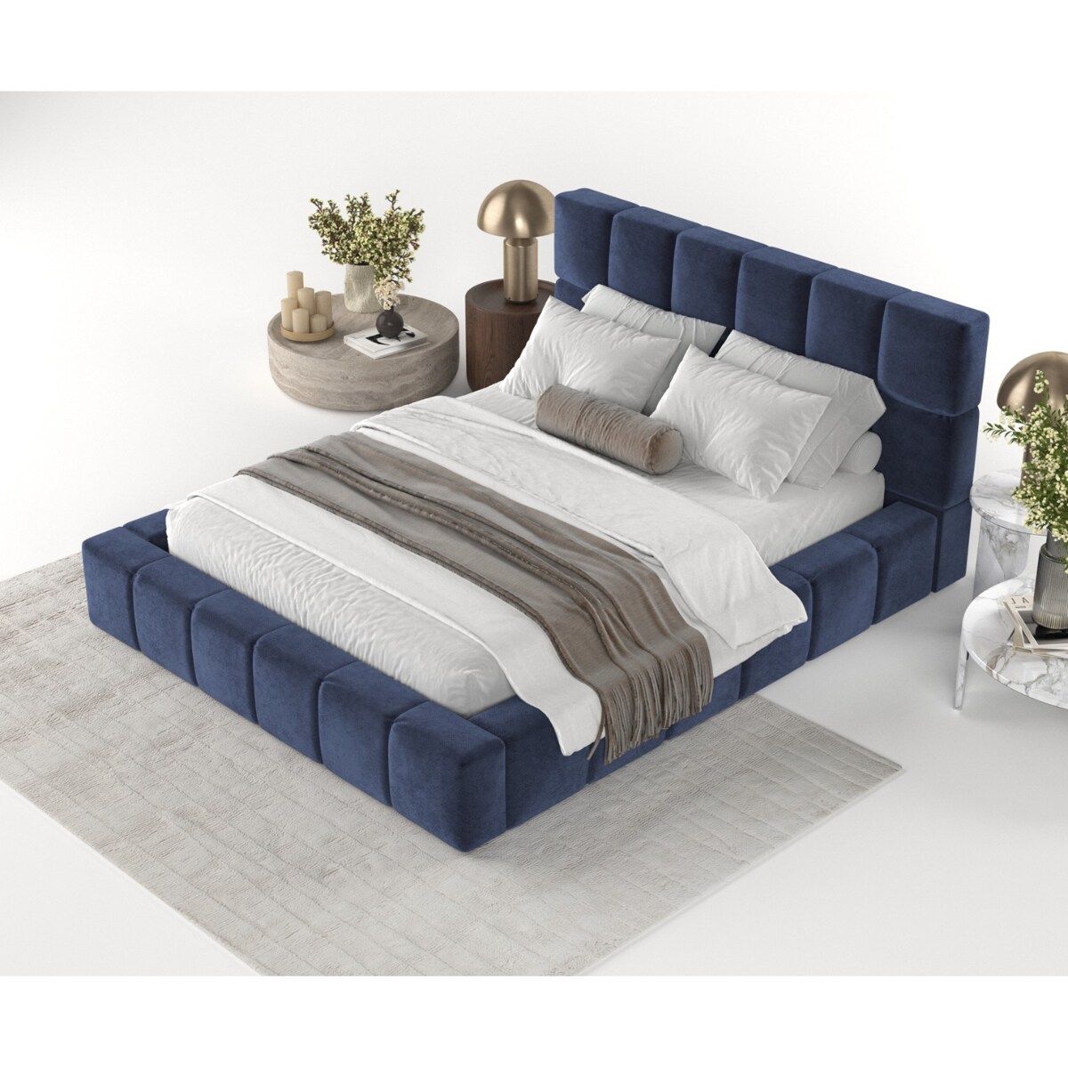 Łóżko tapicerowane PAROS 180x200 z pojemnikiem, Granatowy, tkanina Terra NW 79
