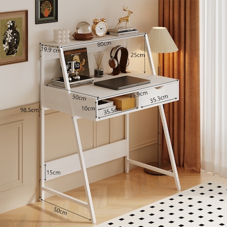 Biurko Komputerowe Białe Szkolne Stolik Loft Industrialne Z Szufladą