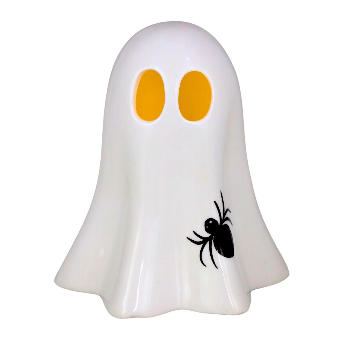 Dekoracja Halloween - Figurka LED biały duszek 16x14x14 cm MULTO-2 z czarnym pająkiem
