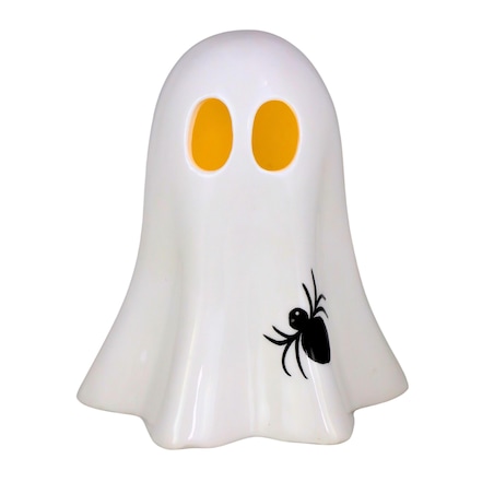 Dekoracja Halloween - Figurka LED biały duszek 16x14x14 cm MULTO-2 z czarnym pająkiem