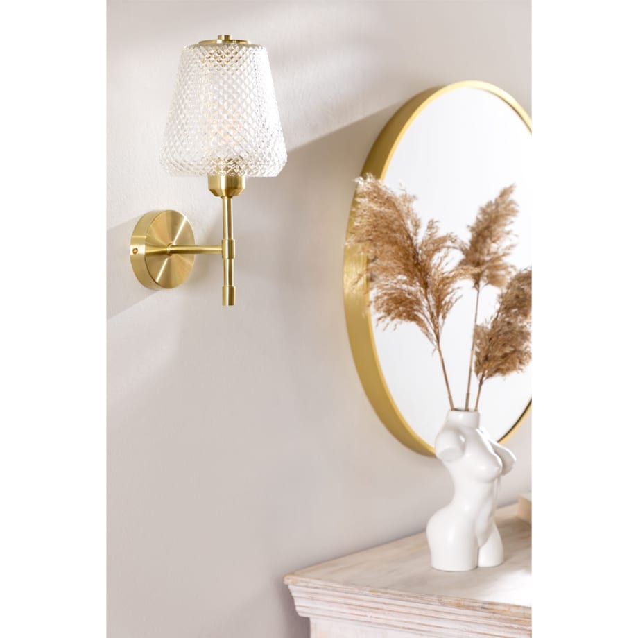 Kinkiet złoty ze szklanym kloszem Yulen