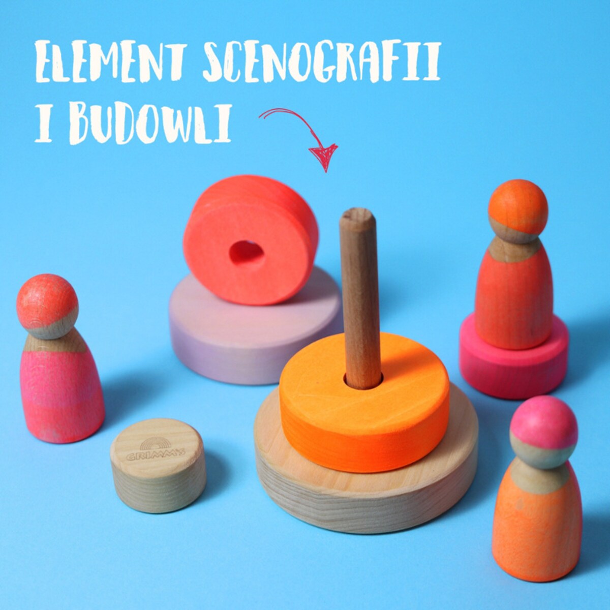 Wieża drewniana dla dzieci 6 krążków – klocki Grimm's Neon Pink 1+