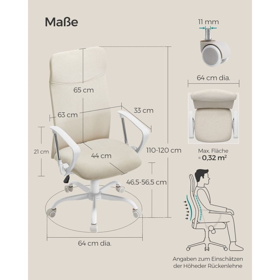 Ergonomiczne krzesło biurowe z wyściełanym siedziskiem, Beż capuccino