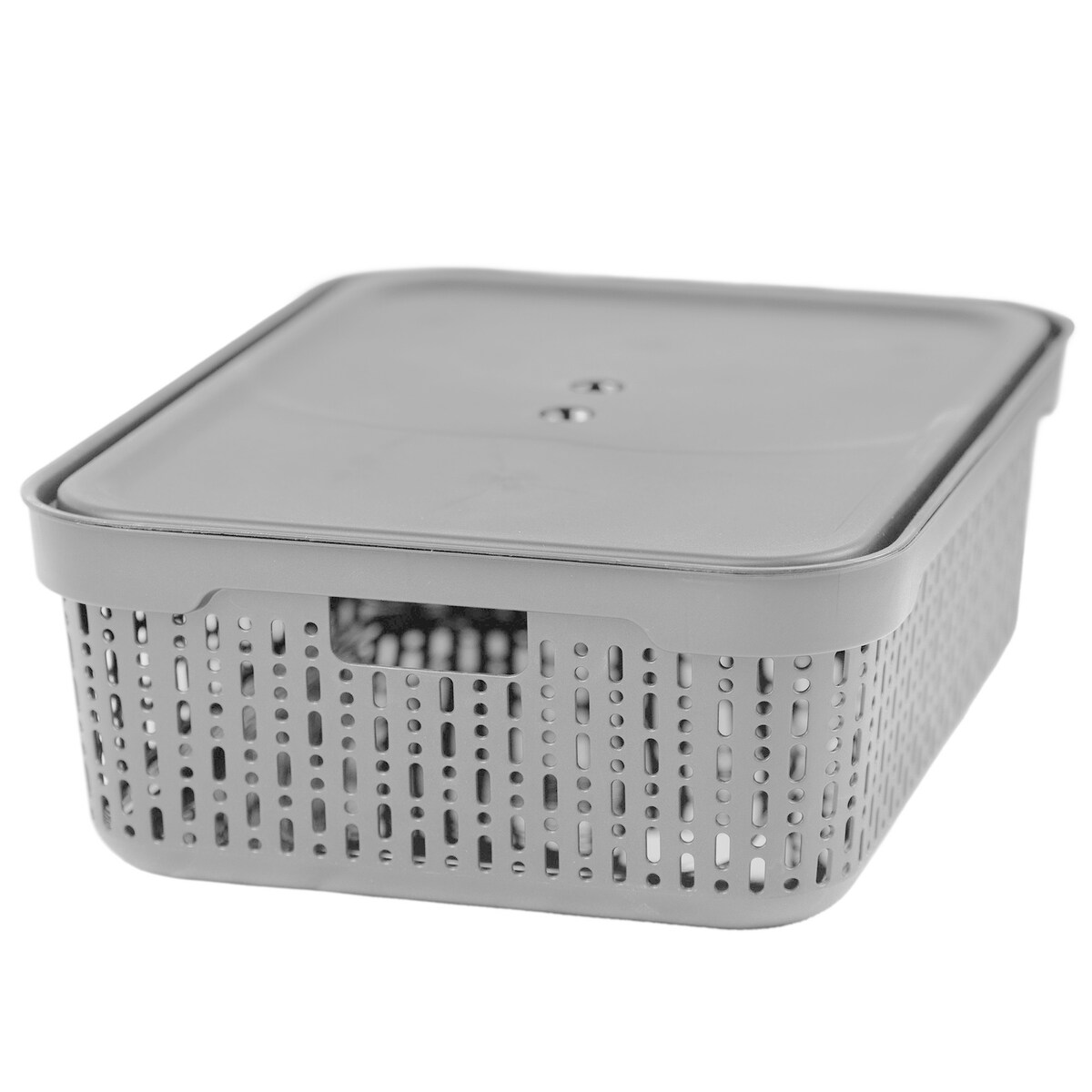 Koszyk Koszyczek Ażurowy XL Plastikowy Na Kosmetyki Do Łazienki Pojemnik Z Pokrywką Zamykany Z Dziurkami Jasnoszary