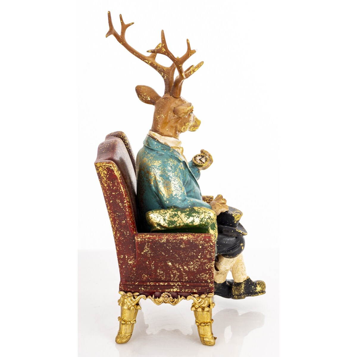 Figurka - jeleń siedzący w fotelu 23x10x11 cm z zegarkiem