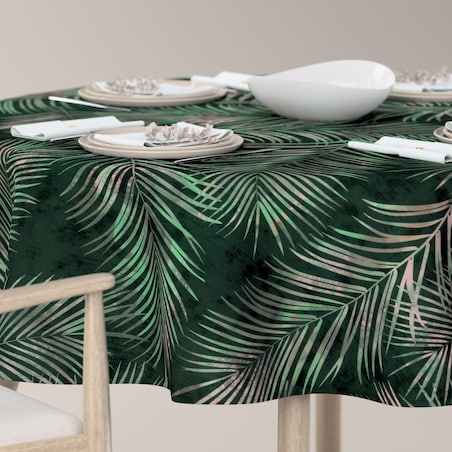 Obrus okrągły 130 x 130 cm liscie na zielonym tle