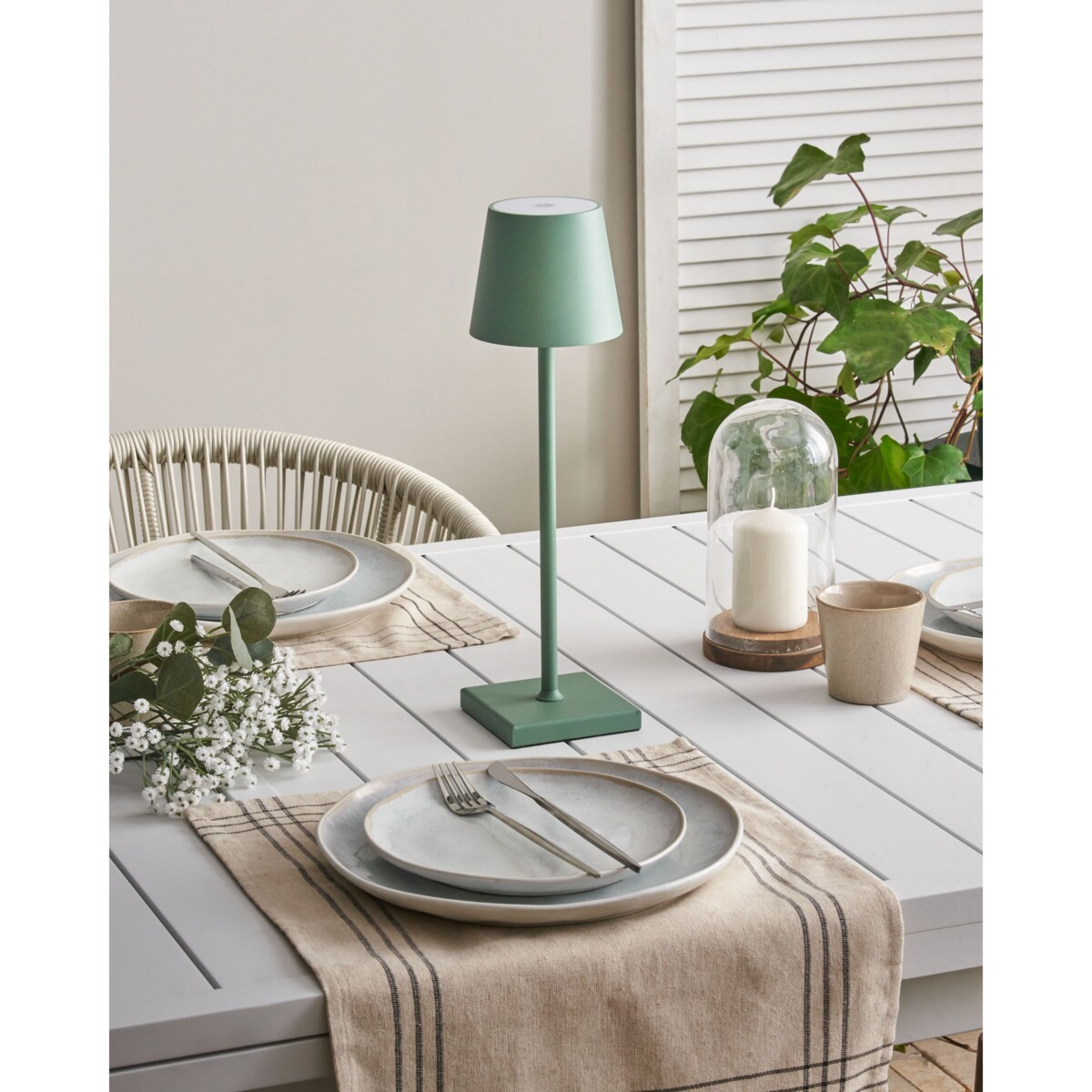 Bezprzewodowa lampa stołowa metalowa zielona BACEIRO