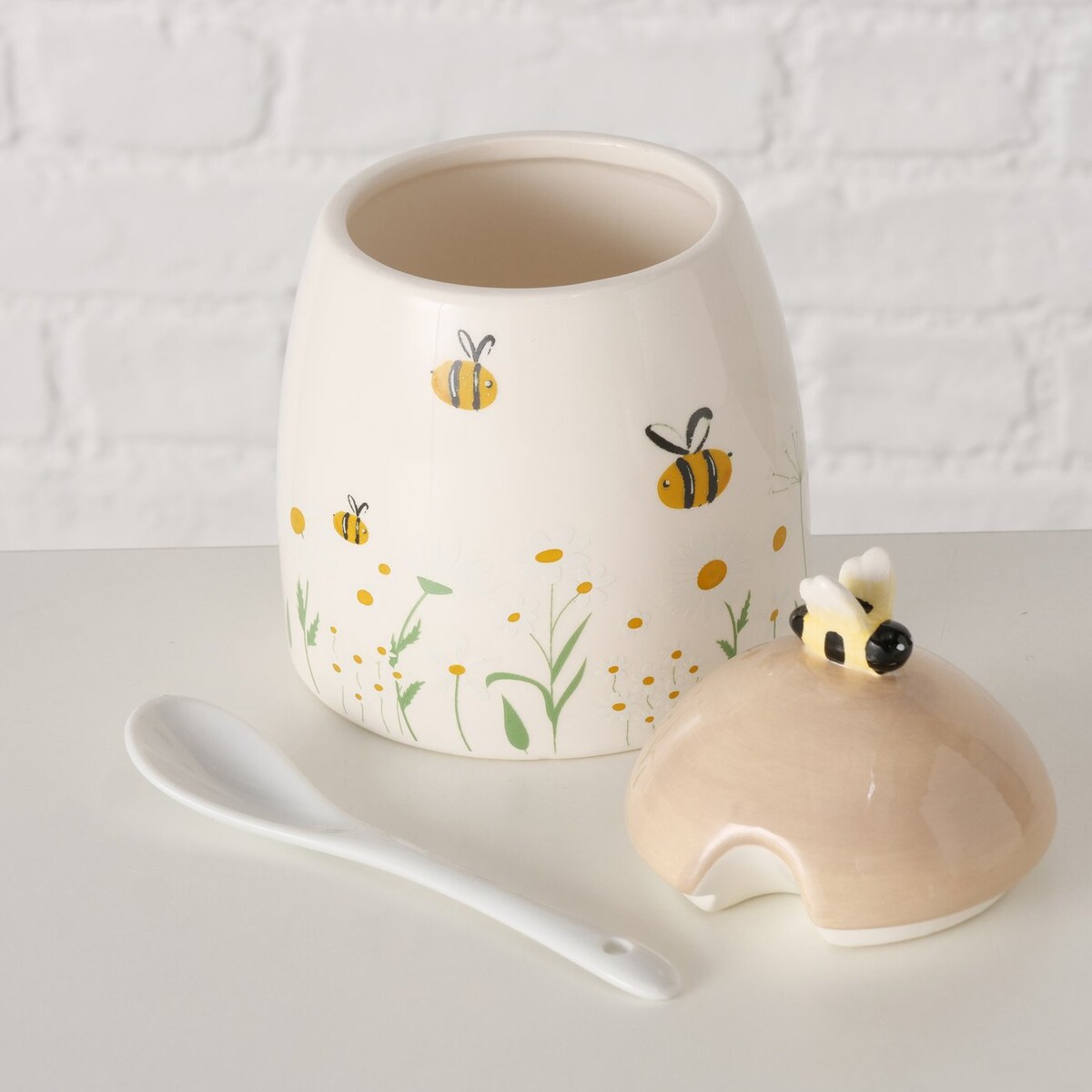 Pojemnik ceramiczny z pokrywką i łyżeczką HONEY, 445 ml