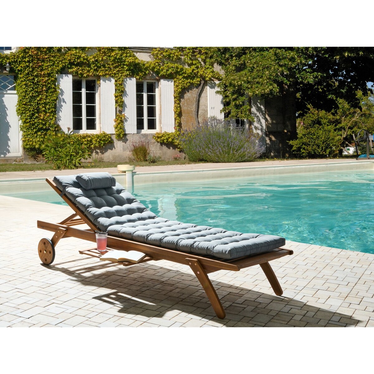Leżak ogrodowy z poduszką CESANA PREMIUM Drewno akacjowe Szary