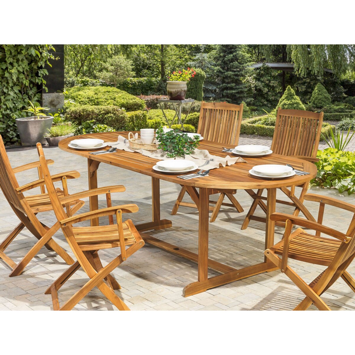 Stół ogrodowy rozkładany akacjowy 160/220 x 100 cm jasne drewno MAUI