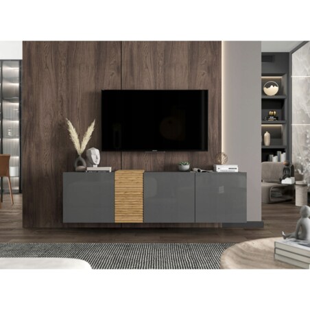 Wisząca Szafka RTV Komoda RTV Loft Grafit połysk 160 cm