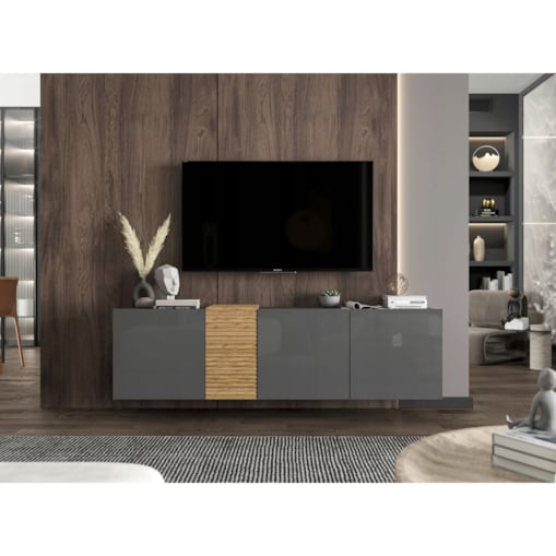 Wisząca Szafka RTV Komoda RTV Loft Grafit połysk 160 cm