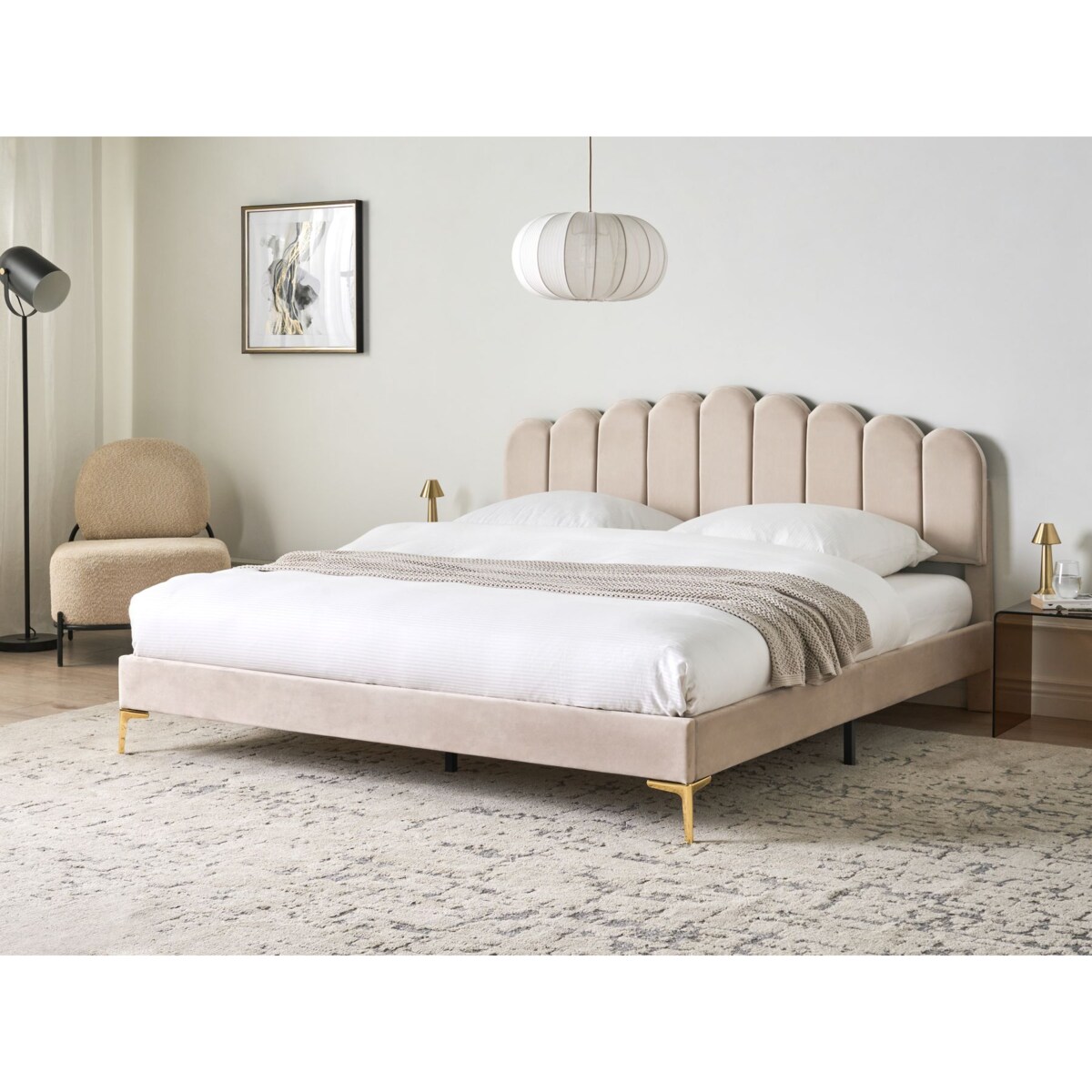 Łóżko Welur SAUVIAN 180 x 200 cm Beżowy