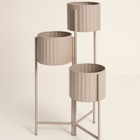 Kwietnik metalowy loftowy z 3 osłonkami 68x29x39 cm NARDO taupe
