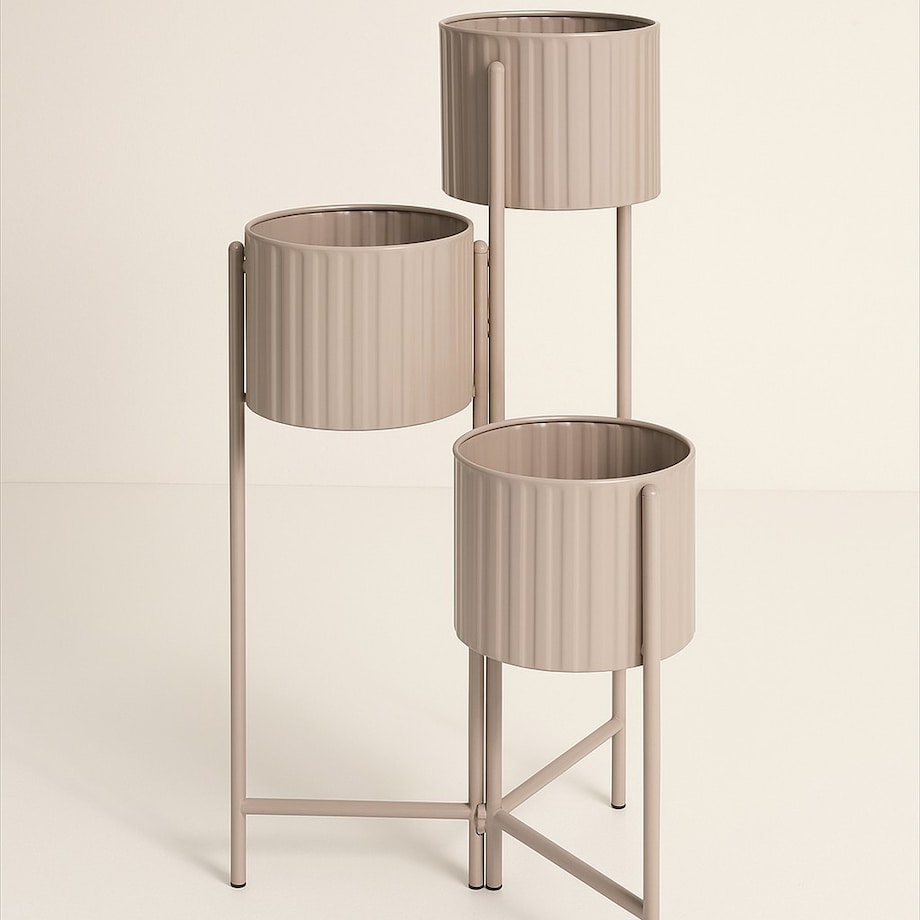 Kwietnik metalowy loftowy z 3 osłonkami 68x29x39 cm NARDO taupe