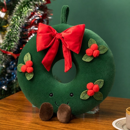 Poduszka w kształcie Świątecznej Girlandy Wieniec, piękna welurowa 45 cm PDS18