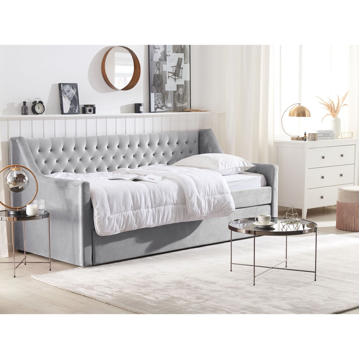 Łóżko wysuwane welurowe 90 x 200 cm szare MONTARGIS
