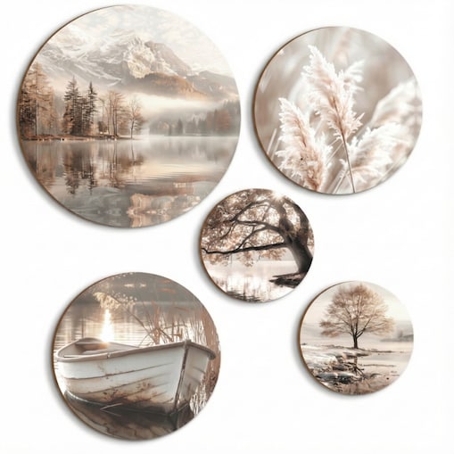 Obrazy Okrągłe na ścianę Beżowy Zestaw do pokoju salonu sypialni Boho