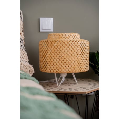 Lampa stołowa boho LIBY, bambusowa plecionka, Ø 25 cm