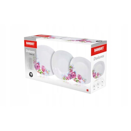 TALERZE OBIADOWE ZESTAW dla 6 osób W KWIATY KWADRATOWE 18 ele DOLORES