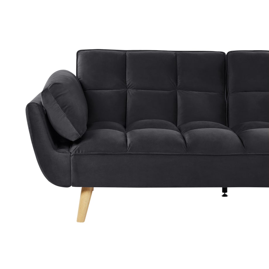 Sofa rozkładana welurowa czarna ASBY