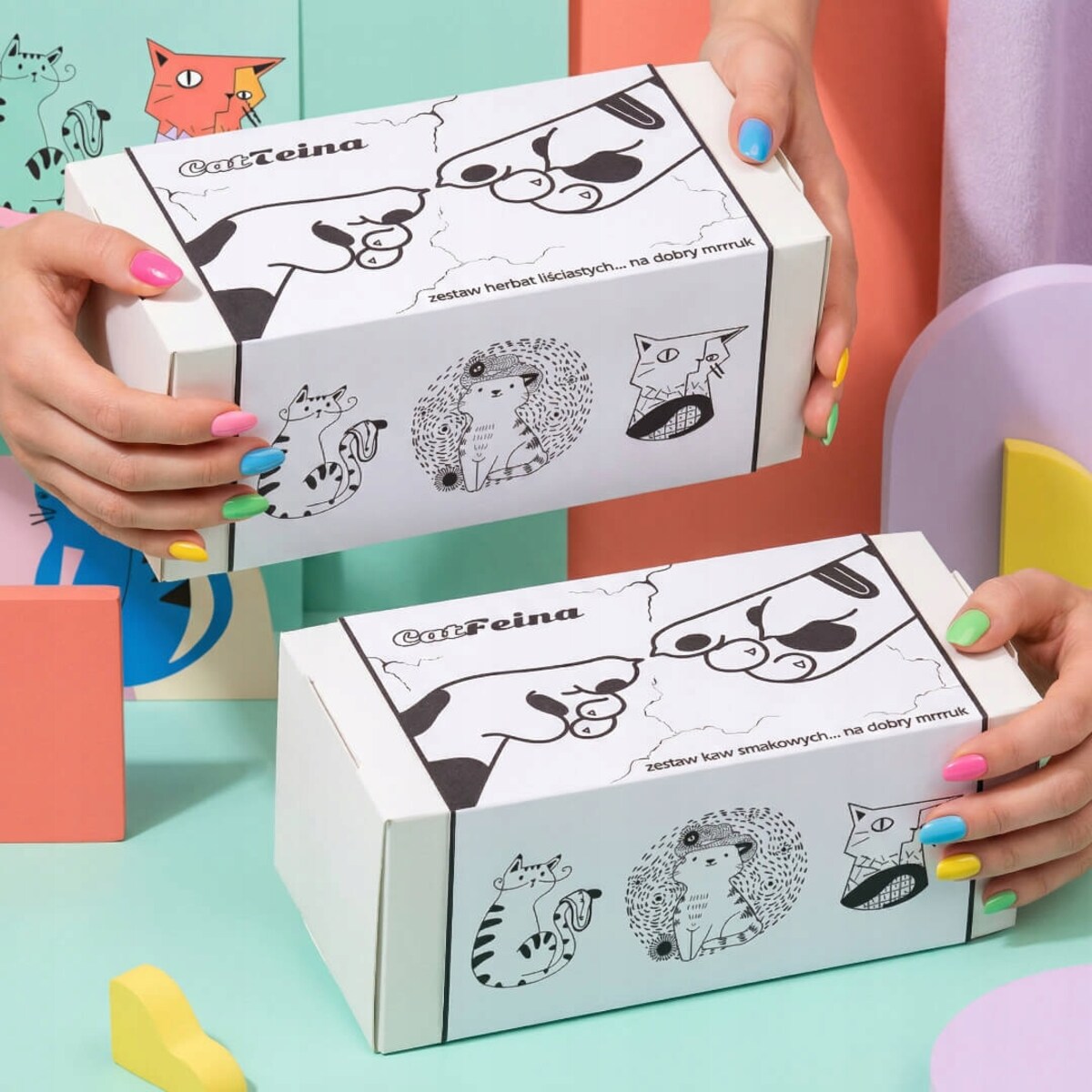 Zestaw prezentowy upominkowy CAT-TEINA mix box 20 różnych smaków herbat sypanych - prezent upominek dla kobiety faceta mamy taty babci dziadka