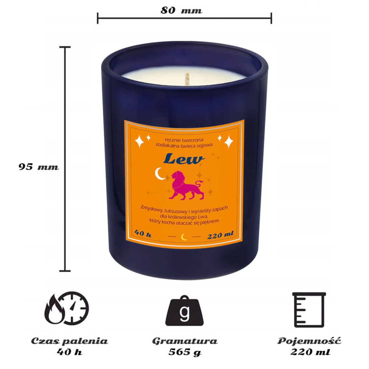 Świeca zodiakalna sojowa naturalna zapachowa LEW -bezpieczna, ręcznie robiona w szklanym słoiczku na prezent upominek dla osoby ze znakiem zodiaku LWA