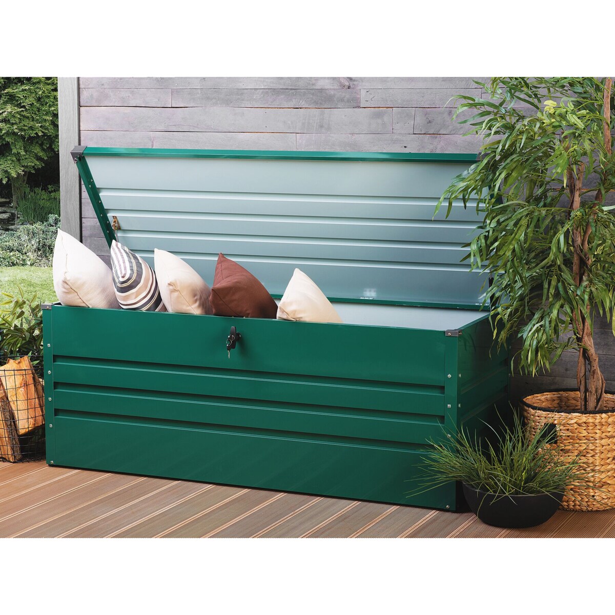 Skrzynia ogrodowa metalowa 600 l zielona CEBROSA