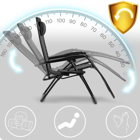 Leżak ogrodowy grawitacyjny Sofotel plażowy czarny składany fotel na taras balkon 2 szt.