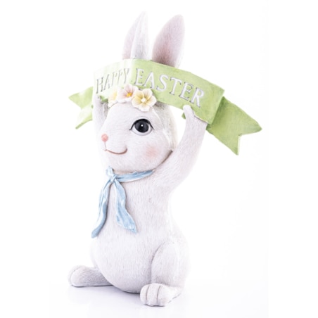 Dekoracja - królik BUNNY z szarfą z napisem 21x18x9 cm