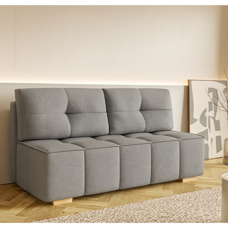 LORA Kanapa z funkcją spania tkanina boucle - szara