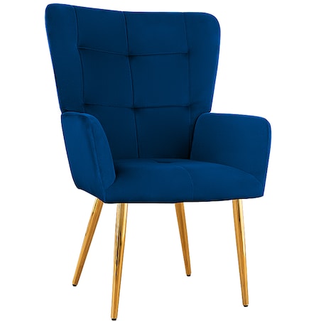 Fotel uszak do salonu wypoczynkowy welurowy tapicerowany granatowy złote nogi