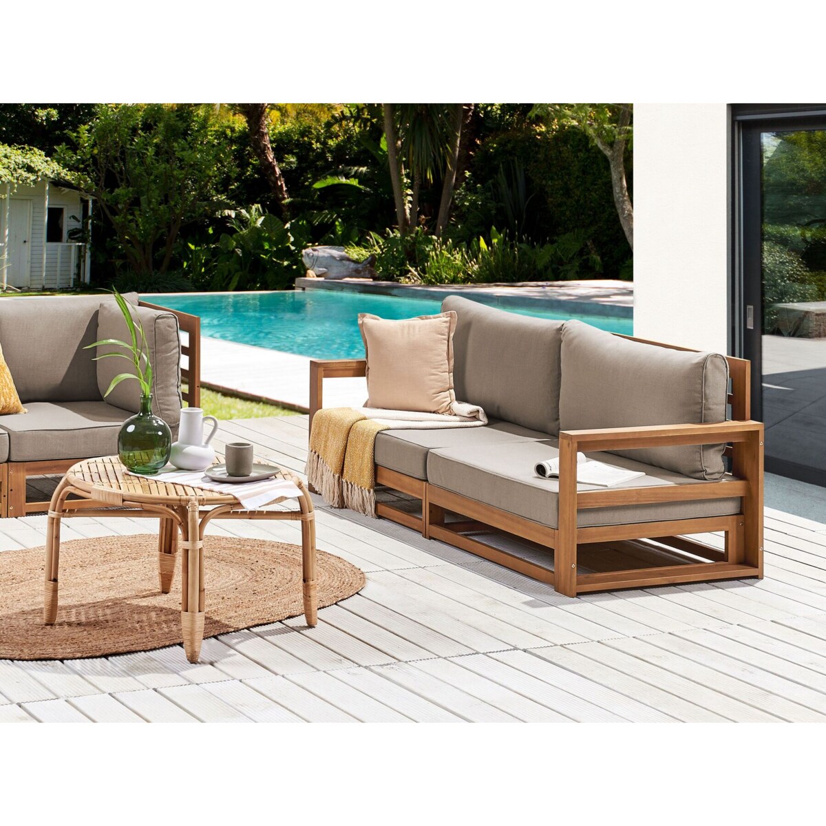 Sofa ogrodowa z-certyfikowanego-drewna-akacjowego 2-osobowa jasna TIMOR II