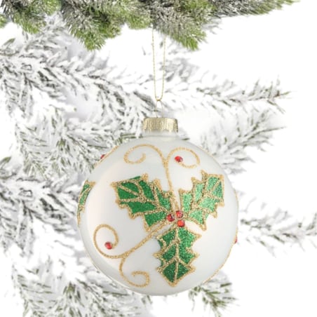 VILLA ITALIA Bombka szklana biała dekorowana 8 cm