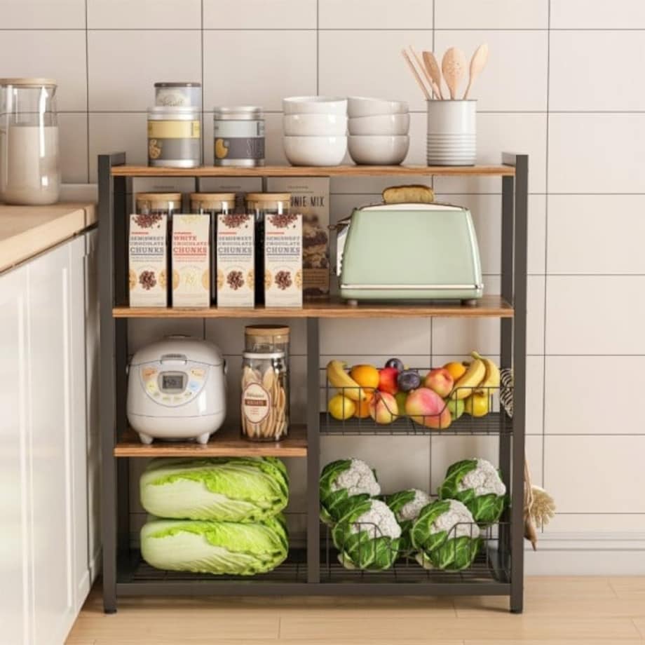 Regał szafka kuchenna ciemny brąz industrialny drewno retro wyspa półka