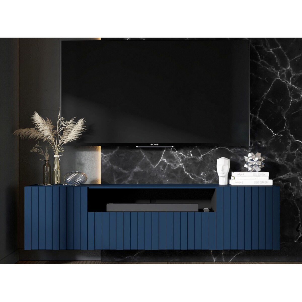 Szafka RTV wisząca Glamour Nowoczesna Komoda RTV Granatowy Mat 150 cm